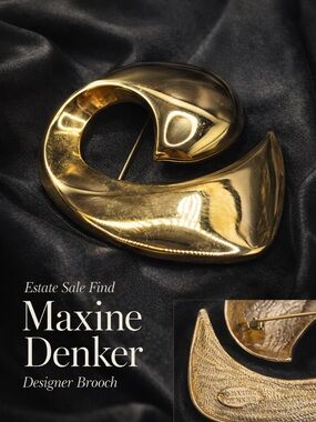 Maxine Denker Gold Sculptural Brooch ✨ Vintage Statement Pin